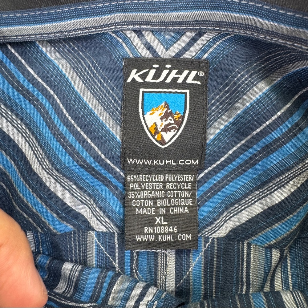 Kuhl Blue Casual Button Up Shirt with Chevron Stripes Mens size XL - Picture 10 of 11